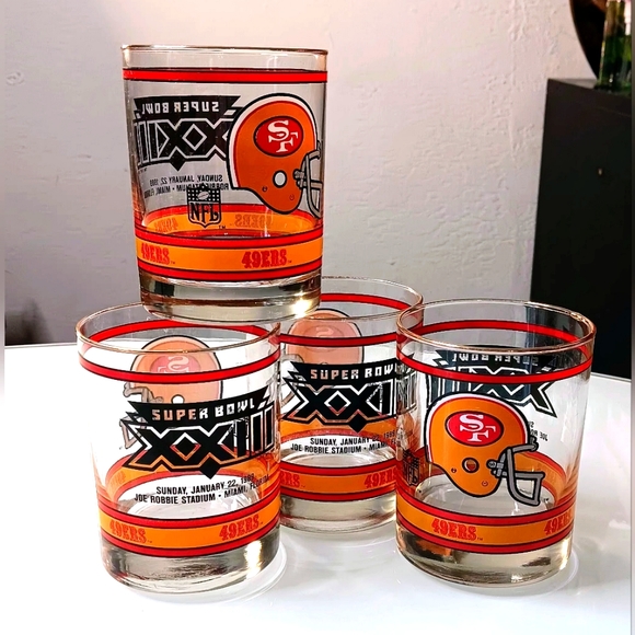 *1989 VINTAGE* 4pc San Fransisco 49ers Superbowl Commemorative Glasses - Picture 1 of 3